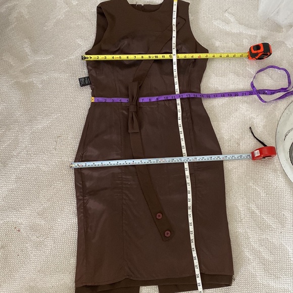 Sandra Angelozzi brown sheath career knee length, bow belt, neckline pleats 36 - Picture 10 of 11